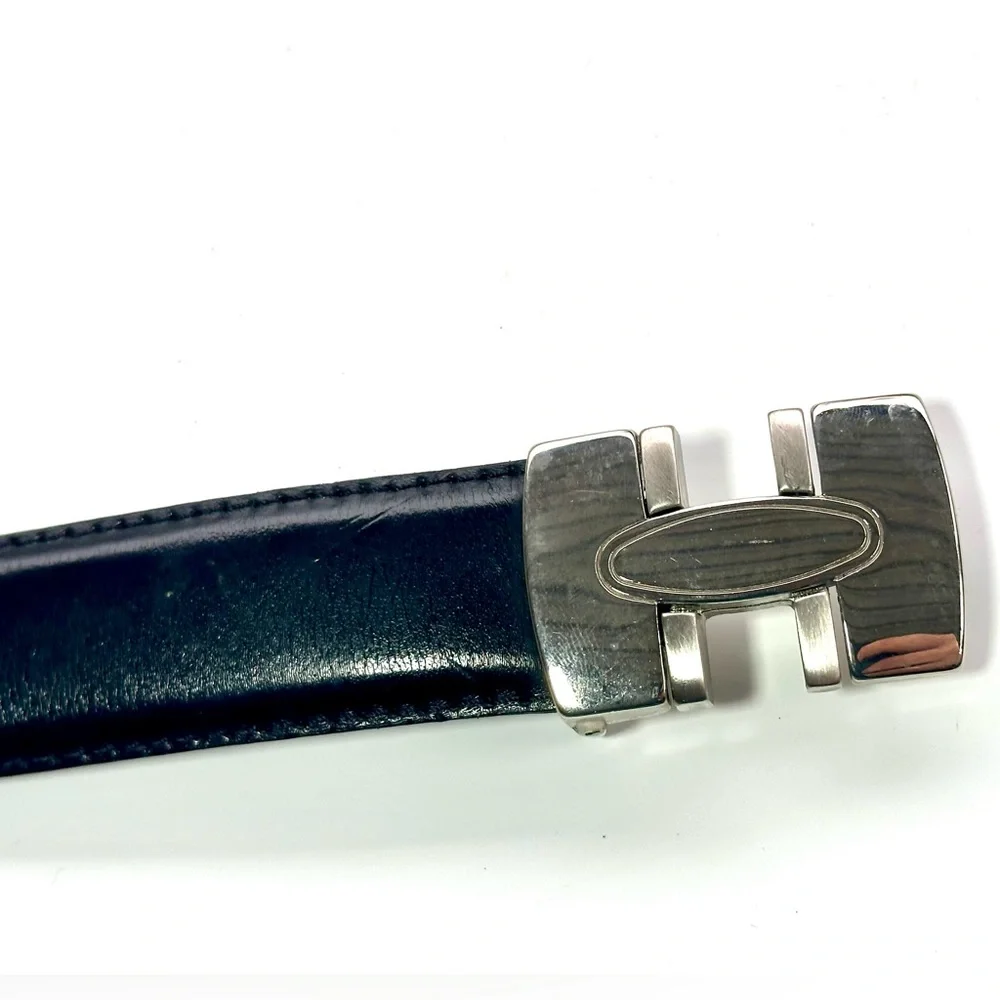 Black Leather Belt with Silver Buckle, France, L